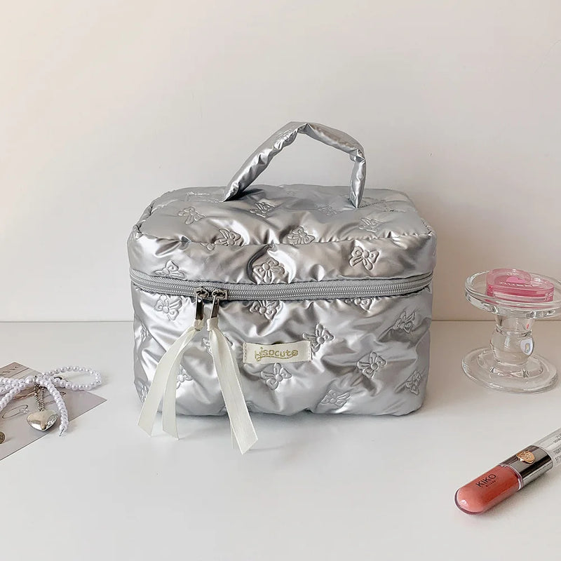 Ladies' Makeup Bags Bow Simple Fashionable Handheld Cosmetic Bags Travel Business Travel Portable Large Capacity Storage Bags