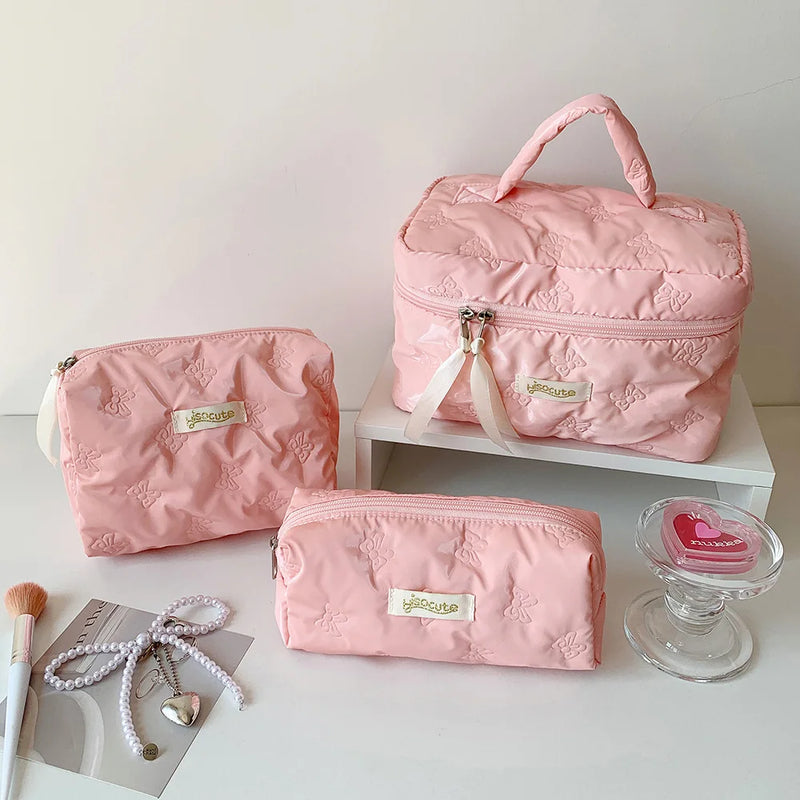 Ladies' Makeup Bags Bow Simple Fashionable Handheld Cosmetic Bags Travel Business Travel Portable Large Capacity Storage Bags
