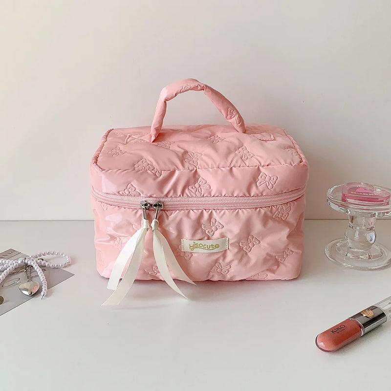 Ladies' Makeup Bags Bow Simple Fashionable Handheld Cosmetic Bags Travel Business Travel Portable Large Capacity Storage Bags