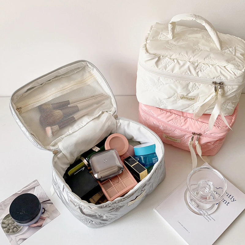 Ladies' Makeup Bags Bow Simple Fashionable Handheld Cosmetic Bags Travel Business Travel Portable Large Capacity Storage Bags