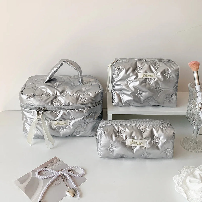 Ladies' Makeup Bags Bow Simple Fashionable Handheld Cosmetic Bags Travel Business Travel Portable Large Capacity Storage Bags